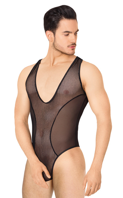 Боди из сетки мужское SoftLine Collection, чёрное, M/L