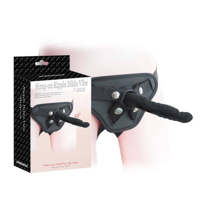 Страпон 5.5 inch Strap-on Ripple Dildo Vibe Black Aphrodisia