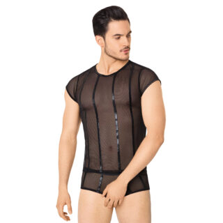 Костюм-сетка с полосками мужской SoftLine Collection (майка, шорты), чёрный, XL
