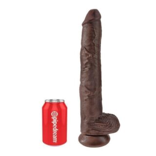 Фаллоимитатор-гигант на присоске с мошонкой Pipedream King Cock 14", коричневый
