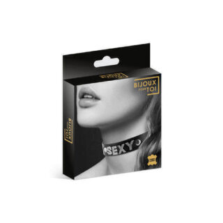 Чокер с надписью Sexy COLLIER STRASS SEXY CUIR BOVIN Bijoux pour toi