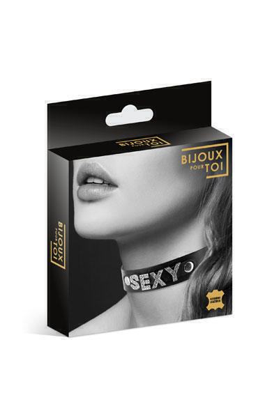 Чокер с надписью Sexy COLLIER STRASS SEXY CUIR BOVIN Bijoux pour toi