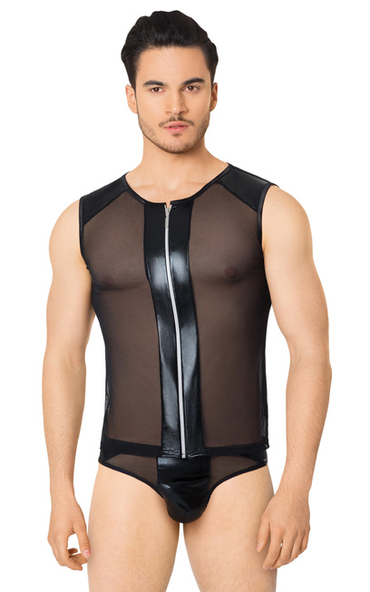 Костюм-сетка на замочке мужской SoftLine Collection (майка, трусы), чёрный, M/L