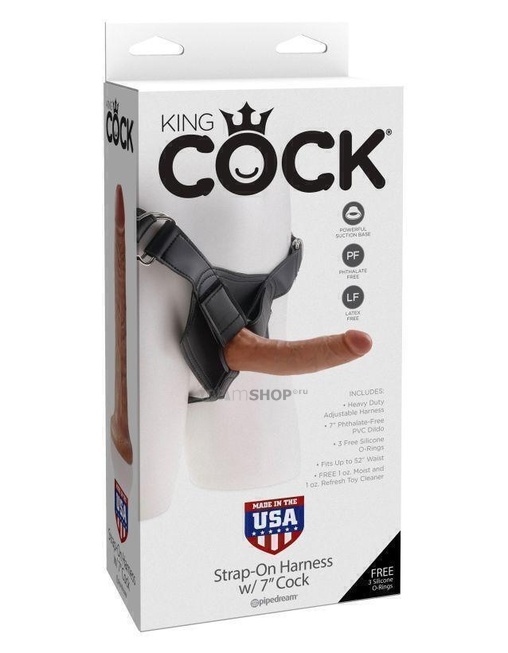 

Страпон Harness со съемной насадкой на регулируемых ремнях Pipedream King Cock Strap-On Harness 7" Cock, загорелый