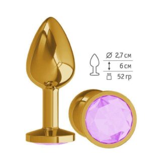 Анальная втулка Gold с сиреневым кристаллом, золотистая