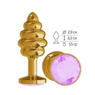 Анальная  втулка Gold Spiral с сиреневым  кристаллом, золотистая