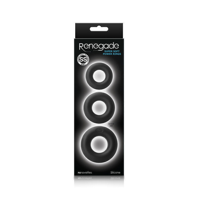 Набор колец из мягкого силикона Renegade - Super Soft Power Rings - Black, черный
