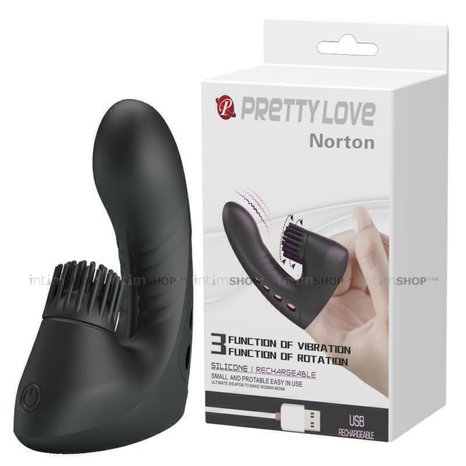 Вибронасадка на палец Pretty Love Norton с клиторальной стимуляцией, черный