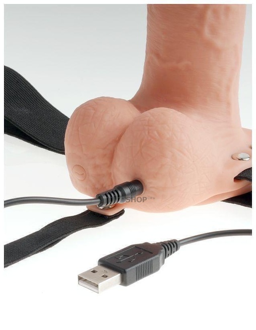 Вибрострапон Fetish Fantasy 11 Hollow Rechargeable Strap-On with Balls Pipedream от IntimShop