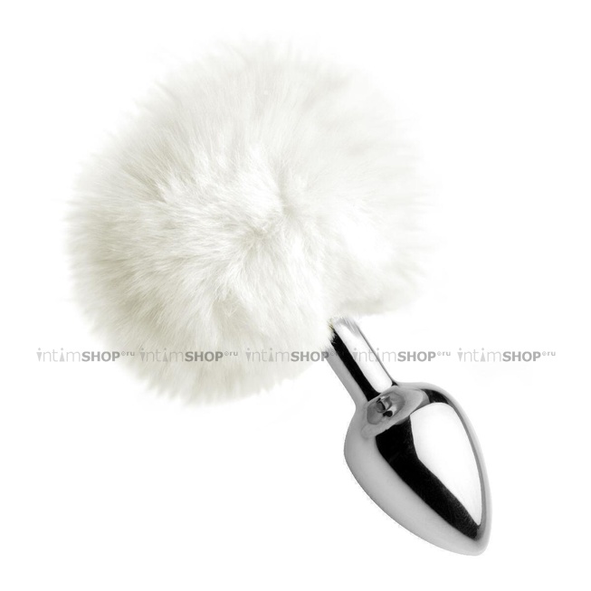 Анальная пробка с заячьим хвостиком XR Brands White Fluffy Bunny Tail, серебристый от IntimShop