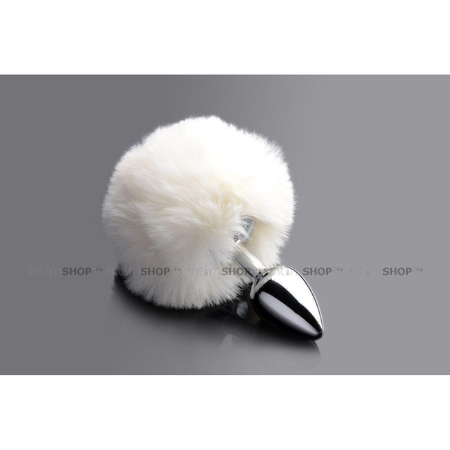 Анальная пробка с заячьим хвостиком XR Brands White Fluffy Bunny Tail, серебристый от IntimShop