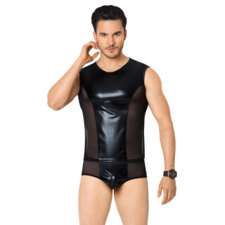 Костюм сетка + wetlook мужской SoftLine Collection (майка, шорты), чёрный, XL