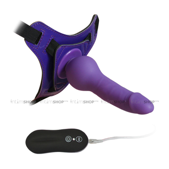 Страпон 10 Mode Vibrations 6.3" Harness Silicone Dildo Purple Howells