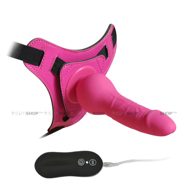 Страпон 10 Mode Vibrations 6.3" Harness Silicone Dildo pink Howells