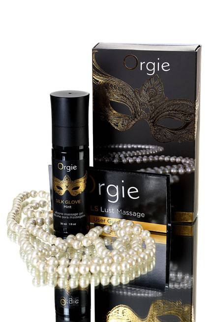 Комплект для эротического массажа Orgie Pear Lust Massage (силиконовый массажный гель + жемчужное ожерелье), 30 мл