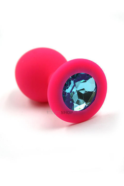 Анальная пробка из силикона Kanikule с голубым кристаллом, розовая от IntimShop