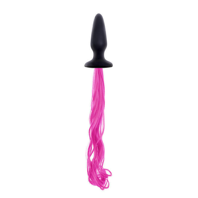 Анальная пробка с розовым хвостом NS Novelties Unicorn Tails, черная