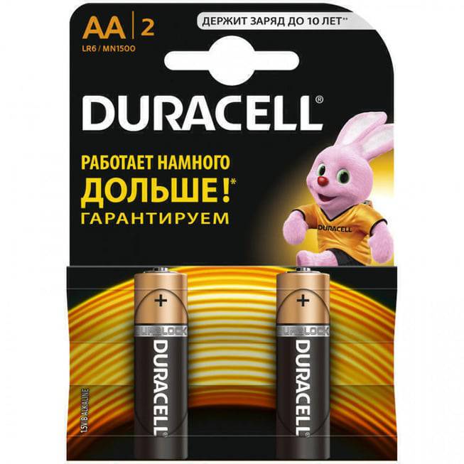Батарейки пальчиковые Duracell АА/LR6 в блистере 2 шт.