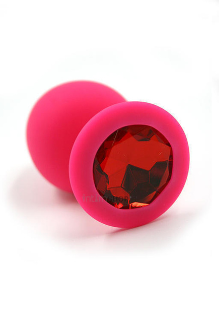 

Большая анальная пробка из силикона с красным кристаллом Kanikule, розовая