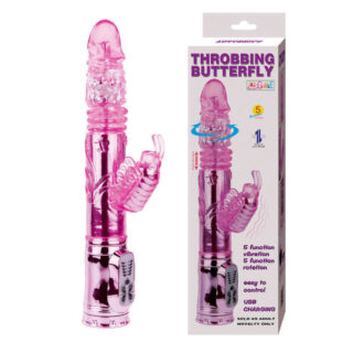 Вибромассажер ротатор Baile Throbbing Butterfly с поступательными движениями и клиторальным стимулятором в виде бабочки