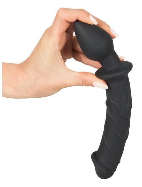 Двухголовый фаллоимитатор-анальный плаг Black Velvets Dildo & Plug