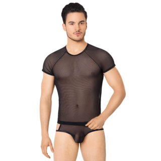 Костюм-сетка с вырезами по бокам мужской SoftLine Collection (майка, шорты), чёрный, M/L