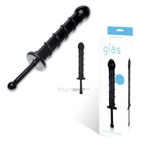 

Фаллос с тонкой ручкой Glas Black Swirl Love Wand, черный