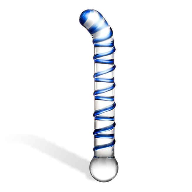 Изогнутый фаллос для стимуляции точки G Mr. Swirly Glas, синий, 13-19 см