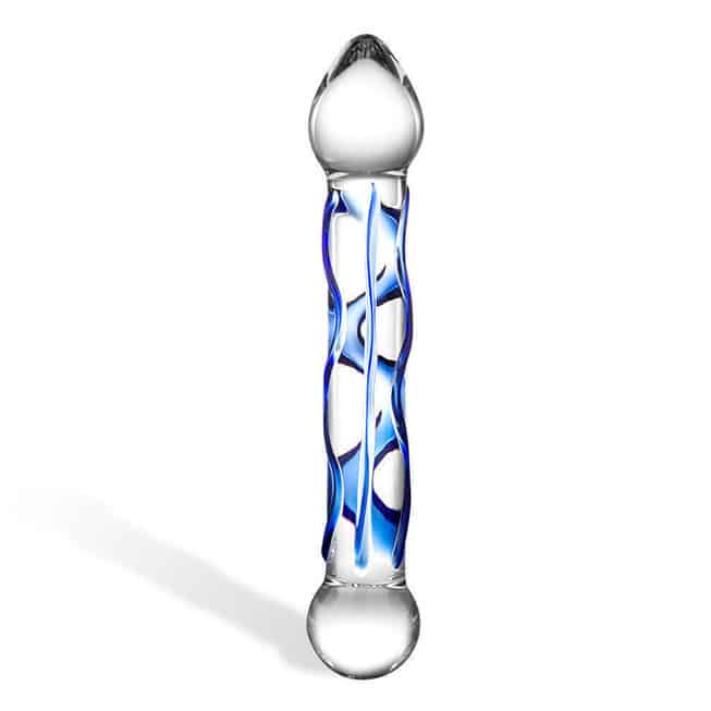 Текстурированный фалос из стекла Glas, синий, 13-19 см