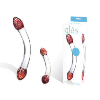 Изогнутый фаллос Glas Red Head Double Dildo, прозрачный