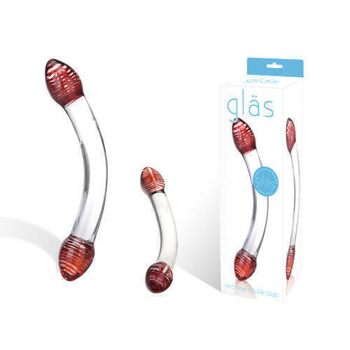 Изогнутый фаллос Glas Red Head Double Dildo, прозрачный