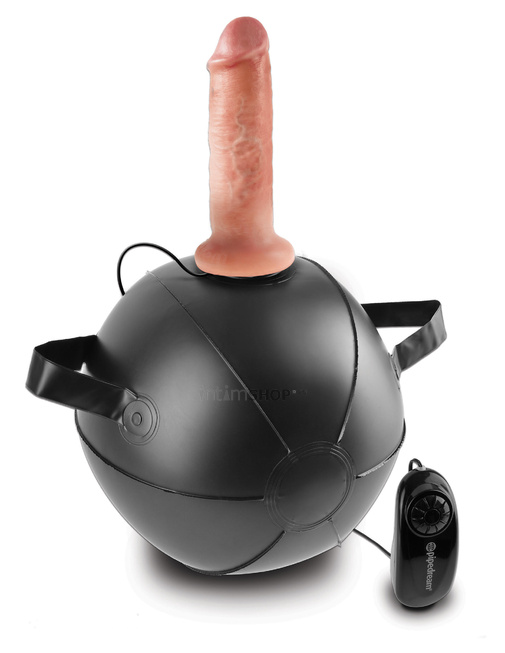 

Мини секс-мяч с ручками и вибрацией с одной насадкой PipeDream Vibrating Mini Sex Ball with 6 Dildo, телесный