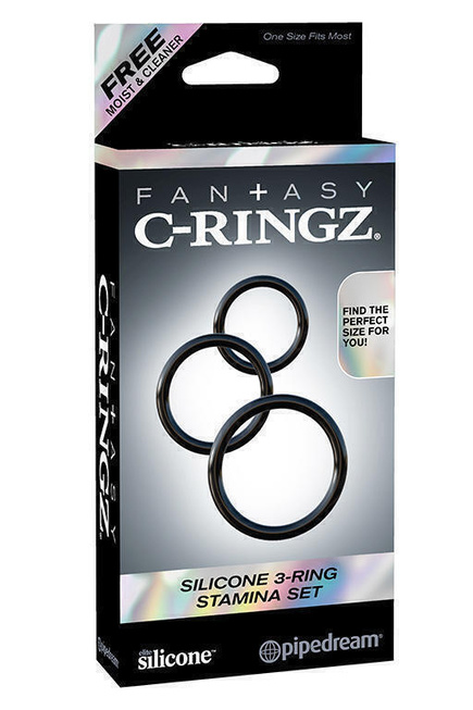 Набор из 3-х эрекционных колец Silicone 3-Ring Stamina Set черные