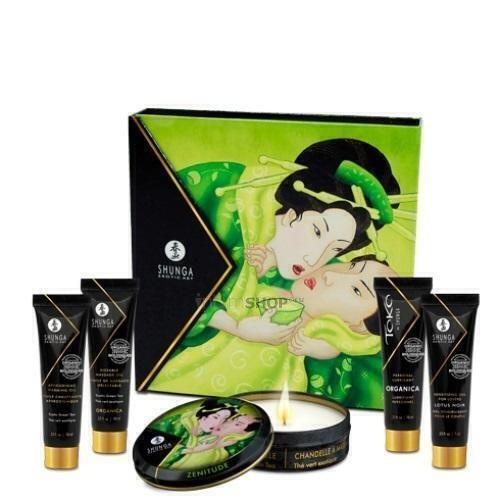 Свеча с массажным маслом в наборе Shunga Geisha Organica Экзотический зеленый чай, 5 предметов в упаковке от IntimShop