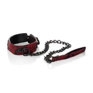 Ошейник с цепью Scandal Collar with Leash атласный черно-красный