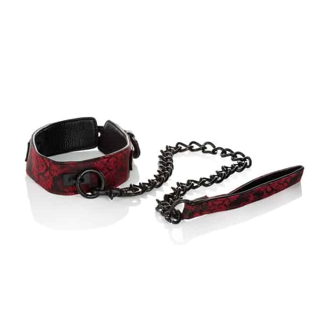Ошейник с цепью Scandal Collar with Leash атласный черно-красный