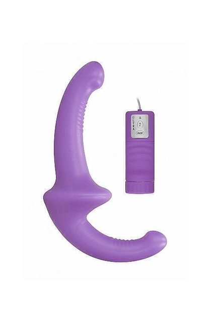 Безремневой страпон с вибрацией и пультом управления Vibrating Silicone Strapless Strapon Shots, фиолетовый