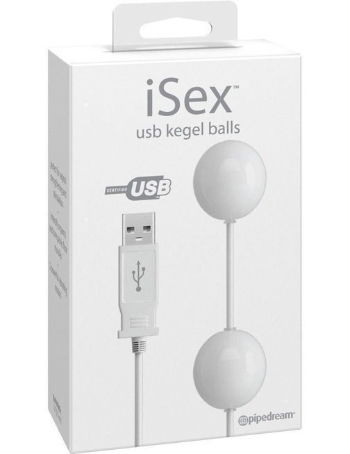 Вагинальные шарики USB KEGEL BALLS на проводе белые с вибрацией