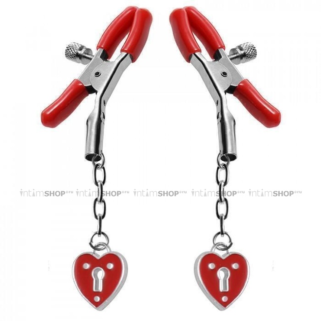 Зажимы на Соски Masters Heart Padlock Nipple Clamps, красный от IntimShop
