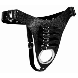 Мужской пояс верности STRICT Male Chastity Harness с ремешками фиксирующими пенис, чёрный