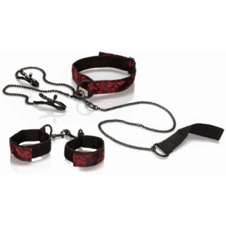 BDSM-набор: ошейник, наручники, зажимы California Exotic Novelties Scandal Submissive Kit, чёрный