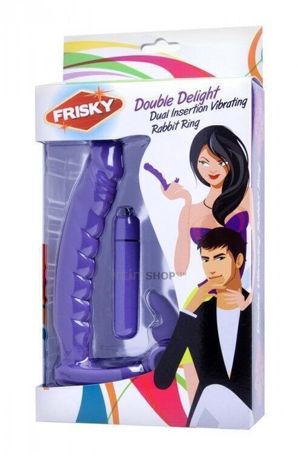 Эрекционное виброкольцо со страпоном XR Brands Frisky Double Delight, фиолетовый от IntimShop