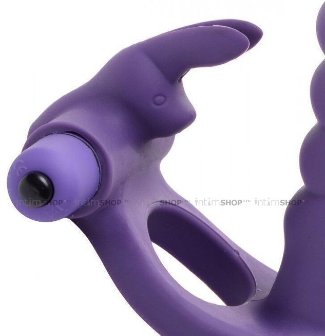 Эрекционное виброкольцо со страпоном XR Brands Frisky Double Delight, фиолетовый от IntimShop