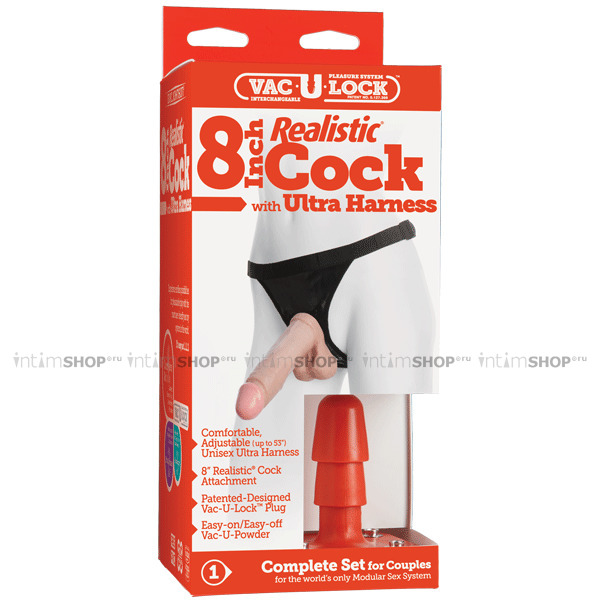 Фаллоимитатор на ремнях Vac-U-Lock Set-8" ULTRASKYN  Ultra Harness, телесный от IntimShop