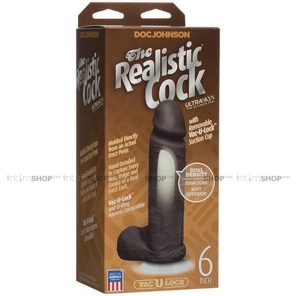 Фаллоимитатор на присоске Doc Johnson The Realistic Cock 17,3 см, коричневый от IntimShop