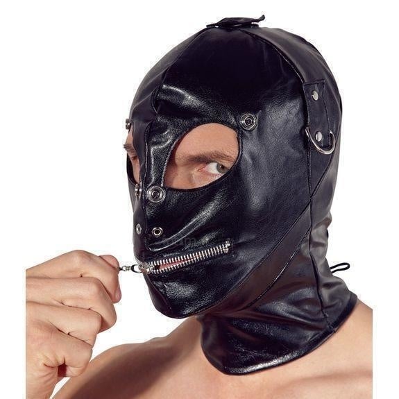 Маска на голову с отверстиями Imitation Leather Mask, черная от IntimShop