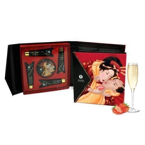 Свеча с массажным маслом в наборе Shunga Geisha Organica Клубника с шампанским, 5 предметов в упаковке от IntimShop