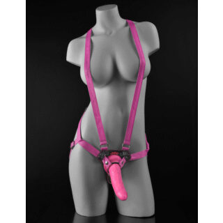 Страпон на ремнях Pipedream Dillio 7" Strap-On Suspender Harness Set, розовый
